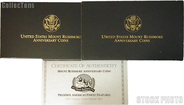 1991 Mount Rushmore Golden Anniversary Commemorative Proof Three Coin Set OGP Replacement Box and COA
