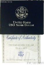 1991 United States Organizations 50th Anniversary Commemorative Uncirculated Silver Dollar OGP Replacement Box and COA