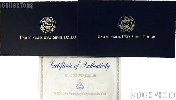 1991 United States Organizations 50th Anniversary Commemorative Proof Silver Dollar OGP Replacement Box and COA