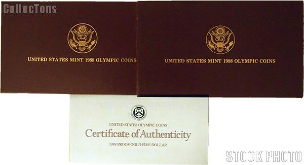 1988 Seoul Olympiad Commemorative Proof Gold Five Dollar OGP Replacement Box and COA