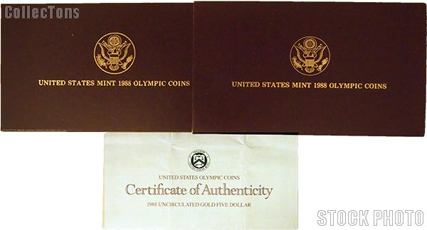 1988 Seoul Olympiad Commemorative Uncirculated Gold Five Dollar OGP Replacement Box and COA