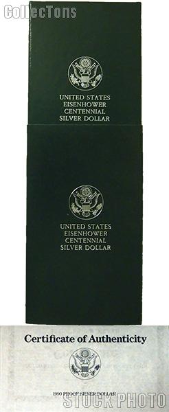 1990 Eisenhower Centennial Commemorative Proof Silver Dollar OGP Replacement Box and COA