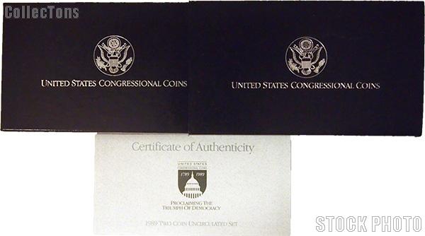 1989 Congress Bicentennial Commemorative Uncirculated Two Coin Set OGP Replacement Box and COA