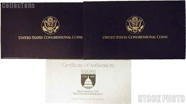 1989 Congress Bicentennial Commemorative Proof Three Coin Set OGP Replacement Box and COA