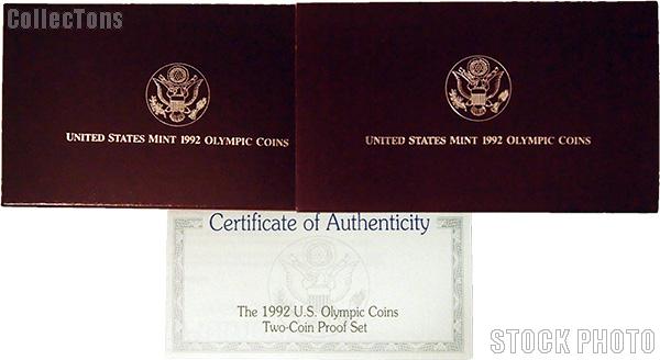 1992 U.S. Olympic Commemorative Proof Two Coin Set OGP Replacement Box and COA