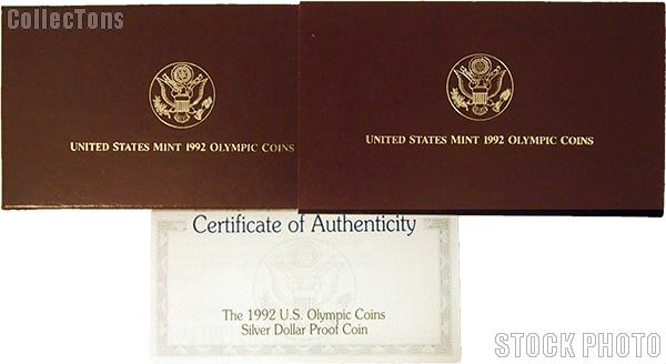 1992 U.S. Olympic Commemorative Proof Silver Dollar OGP Replacement Box and COA