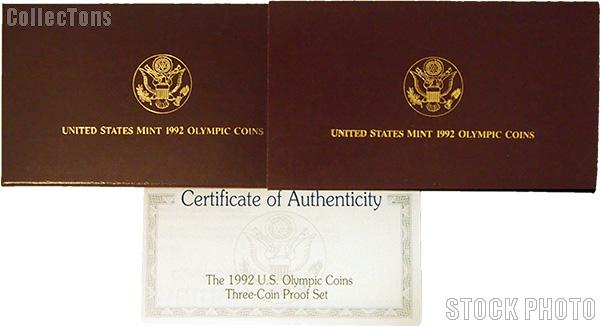 1992 U.S. Olympic Commemorative Proof Three Coin Set OGP Replacement Box and COA