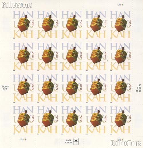 2008 Hanukkah 42 Cent US Postage Stamp Unused Sheet of 20 Scott #4372