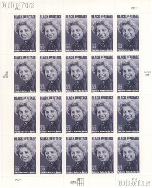 2000 Patricia Roberts Harris 33 Cent US Postage Stamp Unused Sheet of 20 Scott #3371