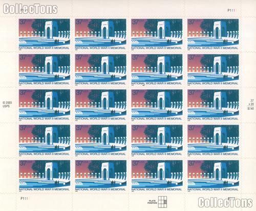 2004 National World War II Memorial 37 Cent  US Postage Stamp Unused Sheet of 20 Scott #3862