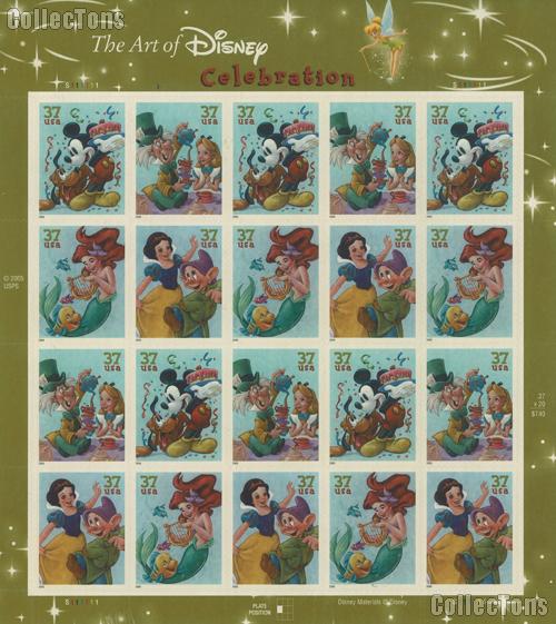 2005 Celebration - Art of Disney 37 Cent US Postage Stamp Unused Sheet of 20 Scott #3912 - #3915