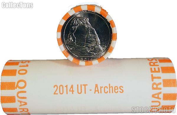 2014 P & D Utah Arches National Park Quarter Bank Wrapped Rolls 80 Coins GEM BU
