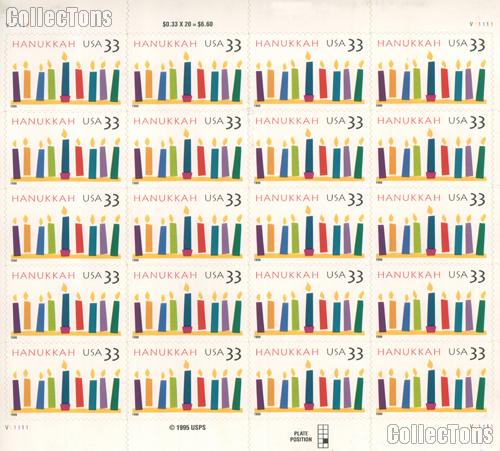 1999 Hanukkah 33 Cent US Postage Stamp Unused Sheet of 20 Scott #3352