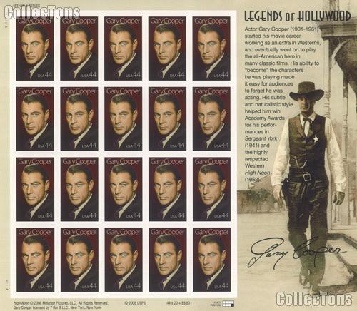 2009 Gary Cooper 44 Cent US Postage Stamp Unused Sheet of 20 Scott #4421