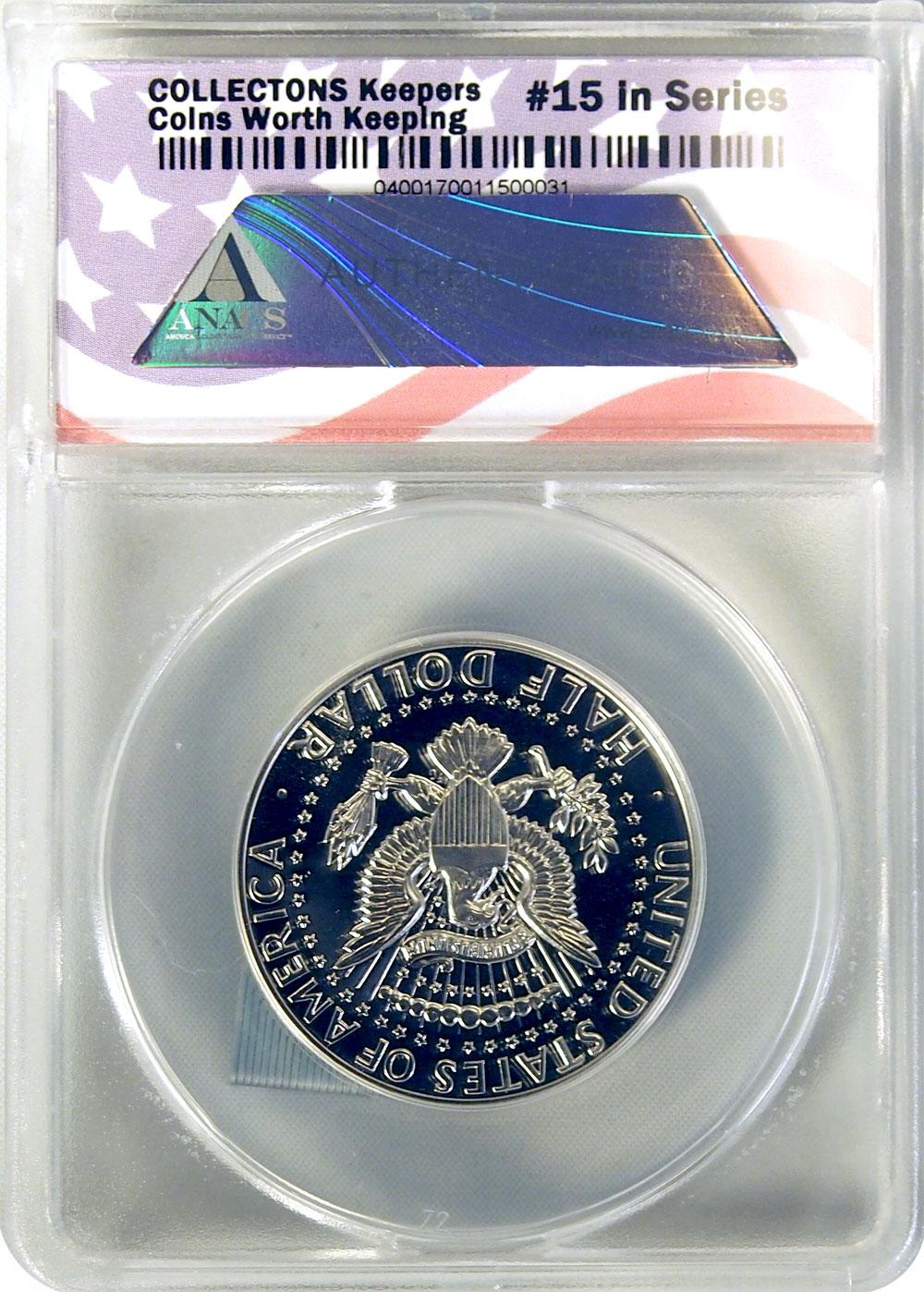 CollecTons Keepers #15: 1964 Kennedy Half Dollar 90% Silver Inaugural Issue Certified in Exclusive ANACS Gem Proof Holder