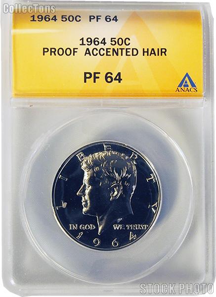 1964 Kennedy Half Dollar Dollar in ANACS PF-64 Accented Hair