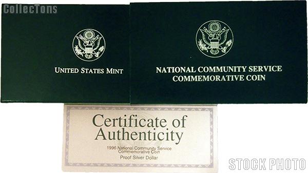 1996 National Community Service Commemorative Proof Silver Dollar OGP Replacement Box and COA