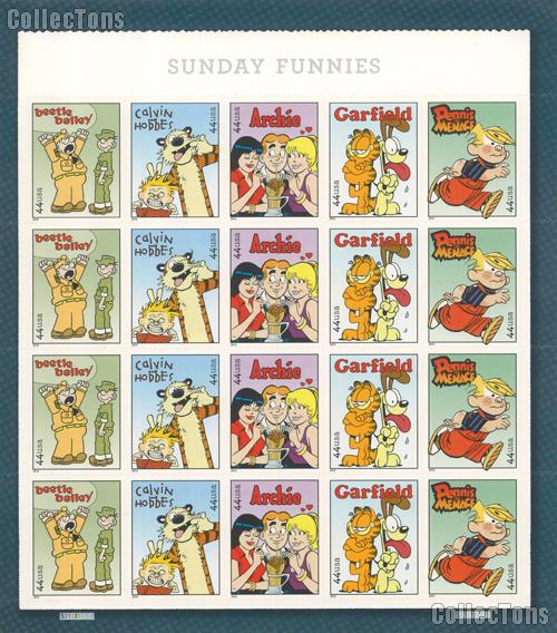 2010 Sunday Funnies 44 Cent US Postage Stamp Unused Sheet of 20 Scott #4467 - #4471