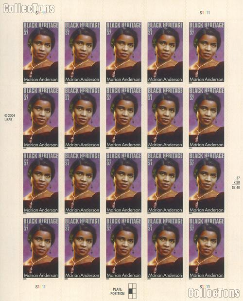 2005 Marian Anderson 37 Cent US Postage Stamp Unused Sheet of 20 Scott #3896