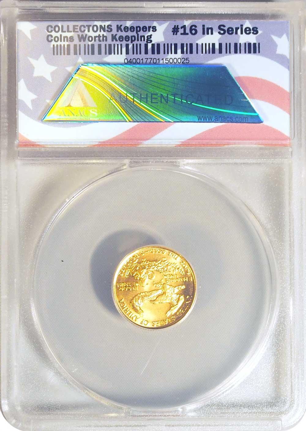 CollecTons Keepers #16: 1986 Uncirculated American Gold Eagle $5 Coin Certified in Exclusive ANACS Brilliant Uncirculated Holder