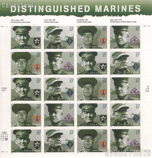 2005 Distinguished Marine 37 Cent US Postage Stamp Unused Sheet of 20 Scott #3961-3964