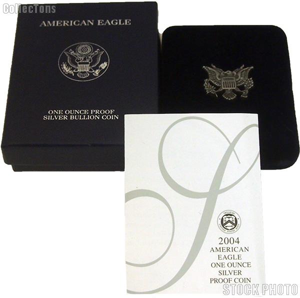 2004-W American Silver Eagle 1 oz Silver Proof Coin OGP Replacement Box and COA