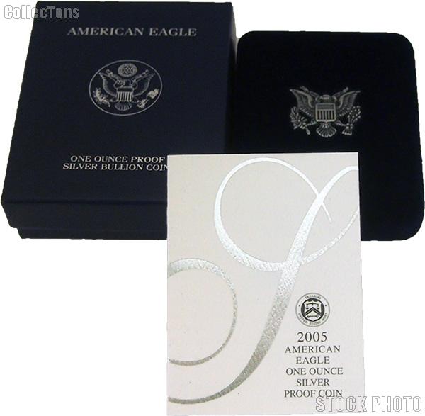 2005-W American Silver Eagle 1 oz Silver Proof Coin OGP Replacement Box and COA