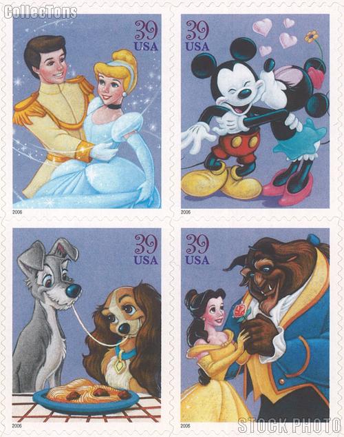 2006 The Art of Disney: Romance 39 Cent US Postage Stamp Unused Sheet of 20 Scott #4025-4028
