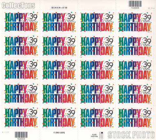 2006 Happy Birthday 39 Cent US Postage Stamp Unused Sheet of 20 Scott #4079