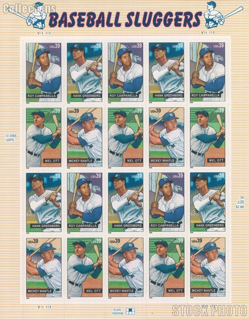 2006 Baseball Sluggers 39 Cent US Postage Stamp Unused Sheet of 20 Scott #4080 - #4083