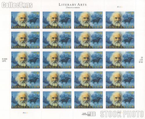 2007 Literary Arts - Henry Wadsworth Longfellow 39 Cent US Postage Stamp Unused Sheet of 20 Scott #4124