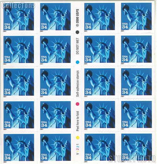 2000 Statue of Liberty 34 Cent US Postage Stamp Unused Booklet of 20 Scott #3451A