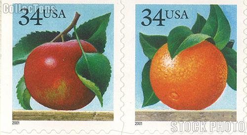 2001 Apple and Orange 34 Cent US Postage Stamp Unused Booklet of 20 Scott #3491 - #3492