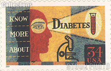 2001 Diabetes Awareness Series 34 Cent US Postage Stamp Unused Sheet of 20 Scott #3503