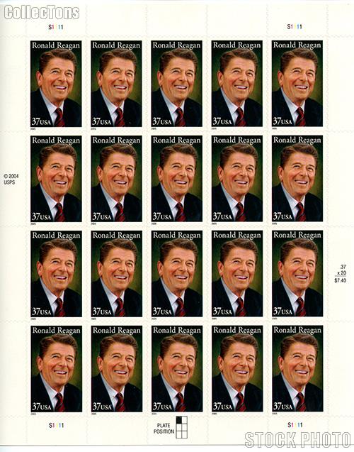 2005 Ronald Reagan 37 Cent US Postage Stamp Unused Sheet of 20 Scott #3897