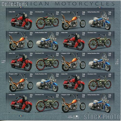 2006 American Motorcycles 39 Cent US Postage Stamp Unused Sheet of 20 Scott #4085 - #4088