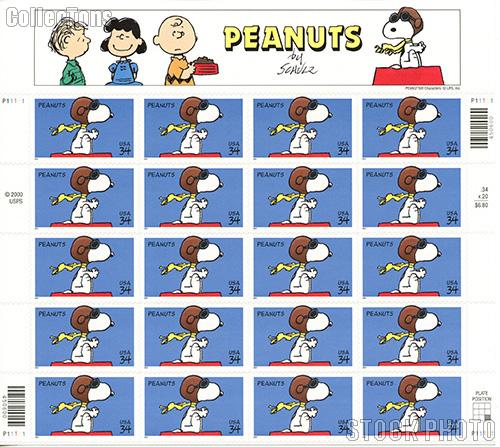 2001 Peanuts Comic Strip 34 Cent US Postage Stamp Unused Sheet of 20 Scott #3507