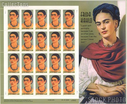 2001 Frida Kahlo (1907-1954), Painter 34 Cent US Postage Stamp Unused Sheet of 20 Scott #3509