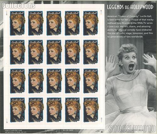 2001 Lucille Ball 34 Cent US Postage Stamp Unused Sheet of 20 Scott #3523
