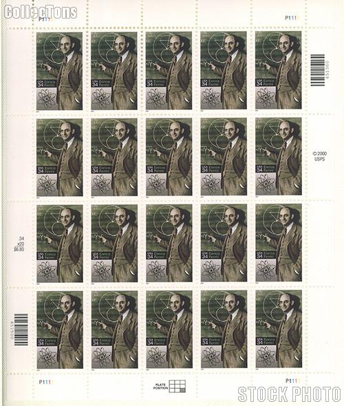 2001 Enrico Fermi (1901-1954), Physicist 34 Cent US Postage Stamp Unused Sheet of 20 Scott #3533