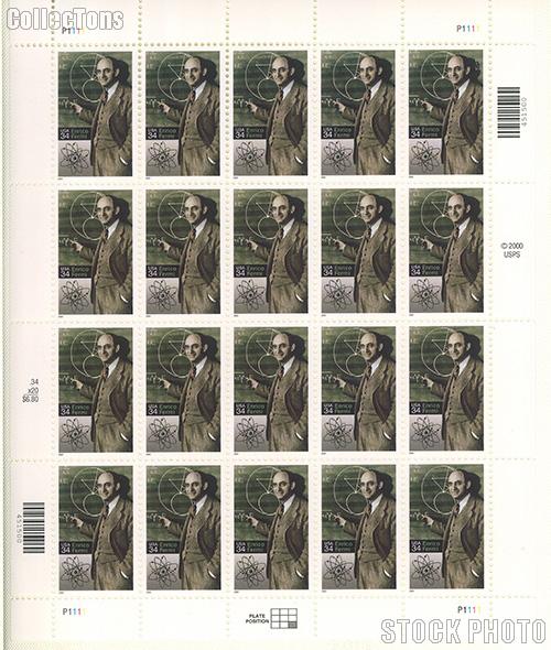 2001 Enrico Fermi (1901-1954), Physicist 34 Cent US Postage Stamp Unused Sheet of 20 Scott #3533