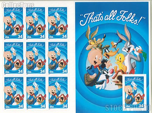 2001 That's All Folks 34 Cent US Postage Stamp Unused Sheet of 10 Scott #3534