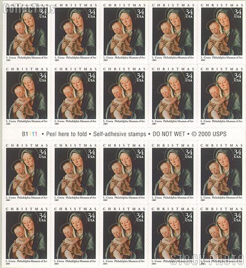 2001 Christmas - Madonna 34 Cent US Postage Stamp Unused Booklet of 20 Scott #3536