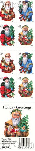 2001 Christmas - Santa Clause 34 Cent US Postage Stamp Unused Booklet of 20 Scott #3537A-#3540A