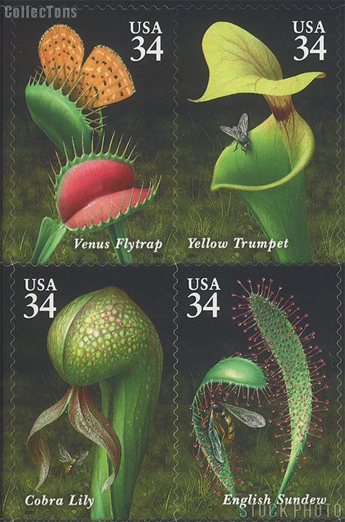 2001 Carnivorous Plants 34 Cent US Postage Stamp Unused Sheet of 20 Scott #3528 - #3531