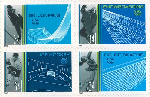 2002 Winter Olympics 34 Cent US Postage Stamp Unused Sheet of 20 Scott #3552 - #3555