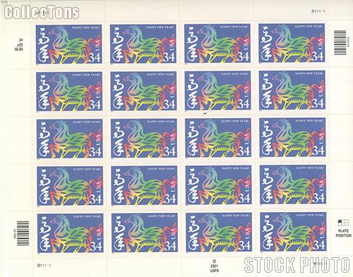 2002 Chinese New Year - Horse 34 Cent US Postage Stamp Unused Sheet of 20 Scott #3559