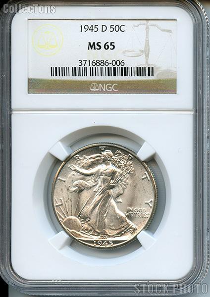 1945-D Walking Liberty Silver Half Dollar in NGC MS 65