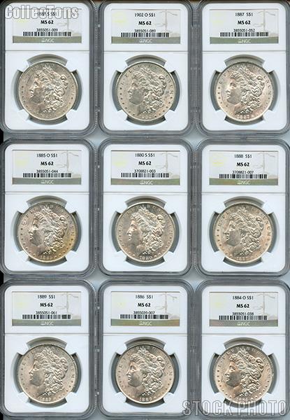 Morgan Silver Dollar 1878-1904 in NGC MS 62 Mixed Dates and Mint Marks