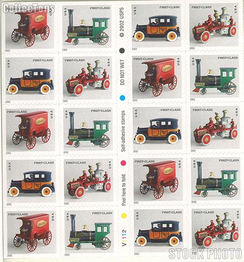 2002 Antique Toys First Class (37 Cent) US Postage Stamp Unused Booklet of 20 Scott #3626E - #3629E